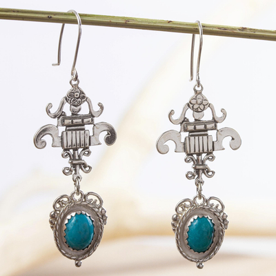 Turquoise dangle earrings, 'Union' - Fair Trade Sterling Silver Turquoise Earrings