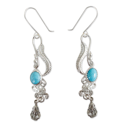 Fair Trade Floral Earrings of Silver with Natural Turquoise