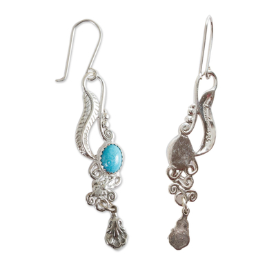 Turquoise dangle earrings, 'Daydream' - Fair Trade Floral Earrings of Silver with Natural Turquoise