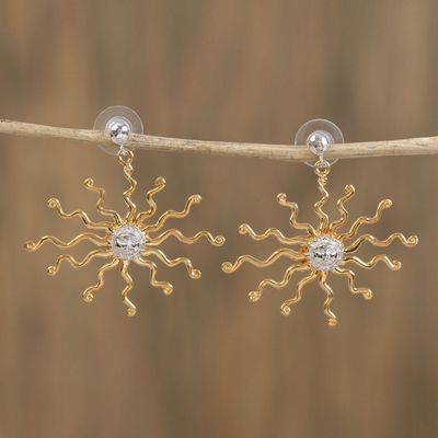 Gold plated sterling silver dangle earrings, Astral King Sun