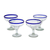 Copas Margarita, (juego de 4) - Juego de 4 vasos de cóctel de cristal soplado a mano Margaritas, color azul