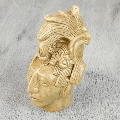 Estatuilla de cerámica, 'Rey Maya de Palenque en Marrón Dorado' - Escultura cerámica arqueológica méxico marrón dorado