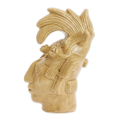 Keramikstatuette „Maya-König von Palenque in Goldbraun“ - Archäologische Keramikskulptur Mexiko goldbraun