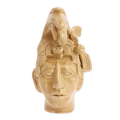 Estatuilla de cerámica, 'Rey Maya de Palenque en Marrón Dorado' - Escultura cerámica arqueológica méxico marrón dorado