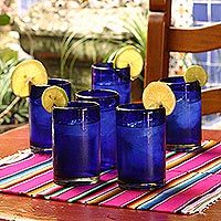 Blown glass drinking glasses, 'Pure Cobalt' (set of 6) - Handblown Cobalt Glass Tumblers