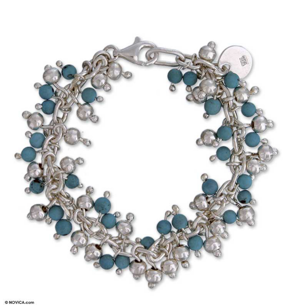Handmade Taxco Silver Sterling Silver Link Bracelet - Blue Raindrops ...