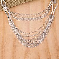 Sterling silver strand necklace, 'Imagine' - Handcrafted Taxco Silver Multi-Row Tiered Necklace