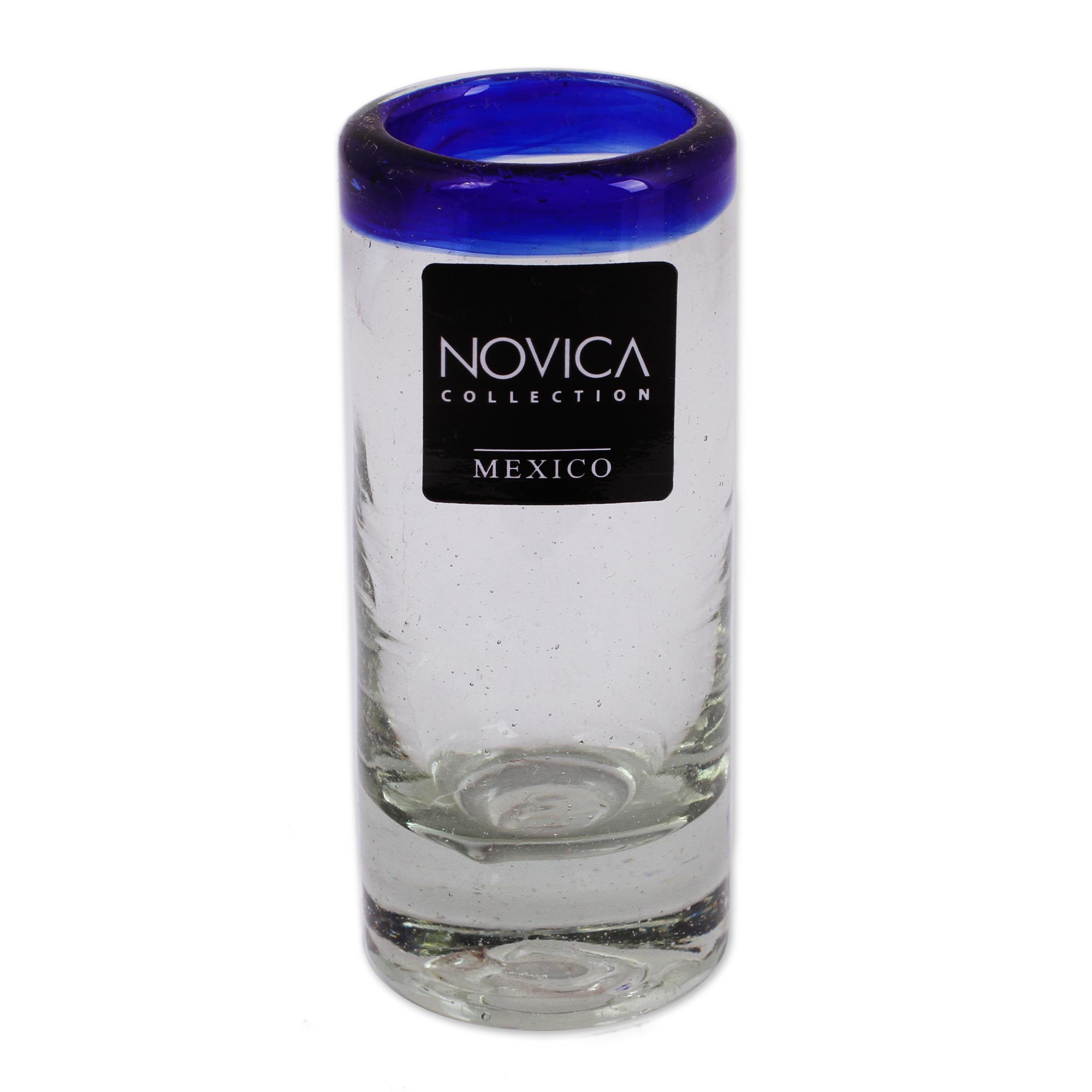 Handblown Recycled Glass Blue Rim Shot Glasses Set Of 6 Cobalt Classics Novica