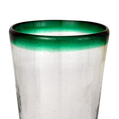 Drinking glasses, 'Conical' (set of 6) - Handblown Glass Clear and Green Water Glasses Set of 6