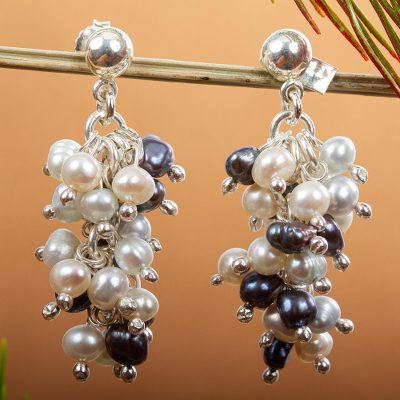 Pearl cluster earrings, 'Nautical Melody' - Pearl cluster earrings