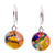 Dichroic art glass earrings, 'Joyful Color' - Circular Multicolor Dichroic Art Glass Dangle Earrings (image 2a) thumbail