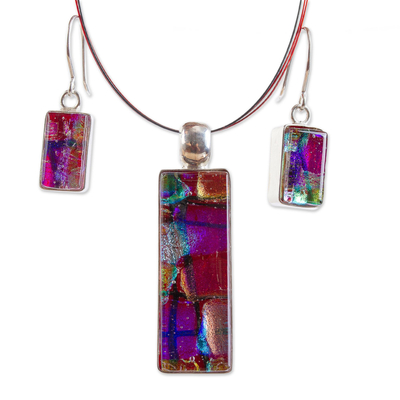 dichroic glass pendant pendant and earring set glass jewelry fused glass jewelry dichroic glass jewelry fused glass jewelry glass