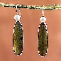 Featured review for Amber and pearl drop earrings, Shadowed Sunlight