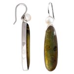 Amber and pearl drop earrings, 'Shadowed Sunlight' - Unique Sterling Silver and Amber Drop Earrings
