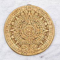 Ceramic plaque, 'Small Ochre Aztec Calendar' - Mexico Archaeological Ceramic Placque