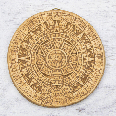 Ceramic plaque, Small Ochre Aztec Calendar