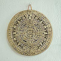 Placa de cerámica, 'Pequeño Calendario Azteca Beige' - Placa de cerámica