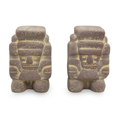 Keramikstatuetten, „Tlaloc, Gott des Regens“ (Paar) - Messe mexikanischer archäologischer Keramikskulptur (Paar)
