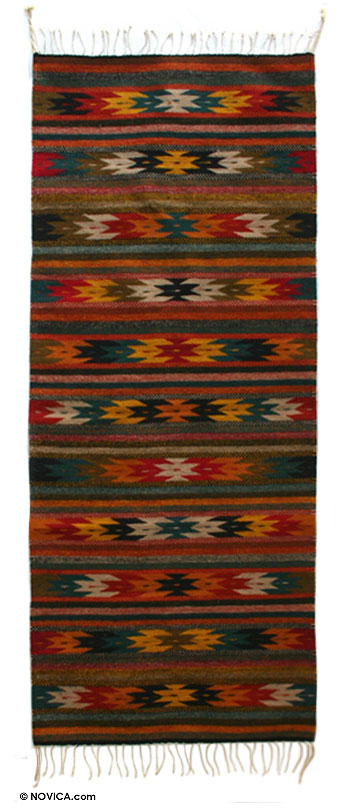 Handmade Zapotec Star Motif Area Rug (2.5x6.5)