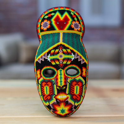 Huichol Beadwork Mask Mexican Folk Art Handmade 'Eagle Protector' NOVICA Mexico 