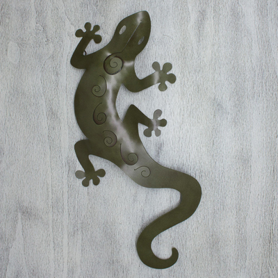 Iron wall adornment, 'Tropical Gecko' - Iron wall adornment