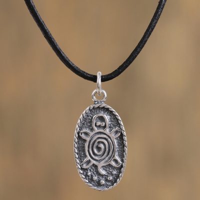 Leather necklace, 'Turtle Voyage' - Leather necklace