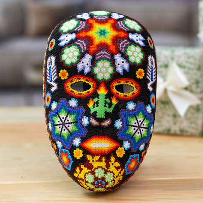 Beadwork mask, 'Scorpions and Deer' - Handcrafted Huichol Papier Mache Mask with Beadwork