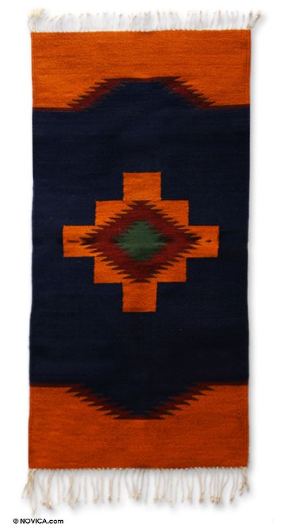 Zapotec wool rug, 'Cross of Fire' (2.5x5) - Zapotec wool rug (2.5x5)