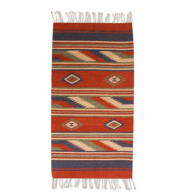 Zapotec wool rug, 'Earth' (2.5x5.5) - Zapotec wool rug (2.5x5.5)