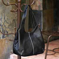 Leather shoulder bag, 'Urban Legend' - Black Leather Handbag from Mexico