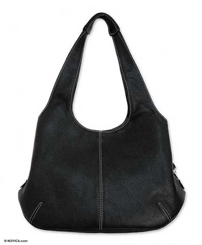 Black Leather Handbag from Mexico