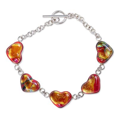 Dichroic glass bracelet, 'Hearts of Passion' - Dichroic glass bracelet