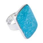 Turquoise wrap ring, 'Caribbean Mosaic' - Handcrafted Natural Turquoise and Silver Wrap Ring