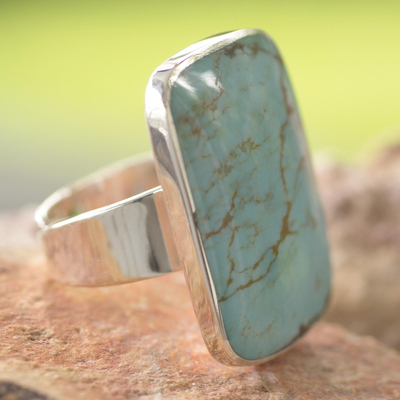 Turquoise wrap ring, 'Caribbean Mosaic' - Handcrafted Natural Turquoise and Silver Wrap Ring