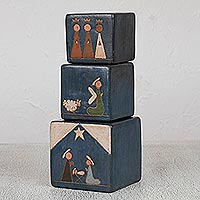 Ceramic tealight candleholders, 'Blue Christmas' (set of 3) - Ceramic Holiday Tealight Candleholders (Set of 3)