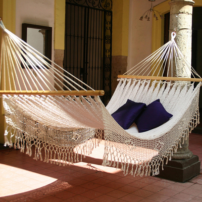 Cotton hammock, 'Maya Daydream' (single) - Natural Cotton Hammock Single Size Handmade in Mexico