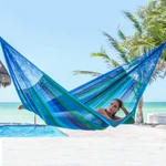 Hammock, 'Sea Breeze' (single) - Artisan Crafted Striped Rope Hammock (Single)