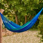 Hammock, 'Sea Breeze' (single) - Artisan Crafted Striped Rope Hammock (Single)