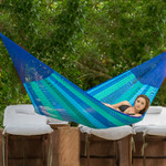 Hammock, 'Cool Lagoon' (single) - Striped Mayan Hammock (Single)