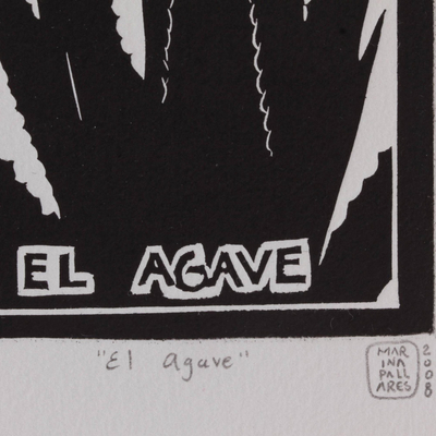 agave, lotería de tequila - Aguafuerte de edición limitada firmada con tema de arte popular de México
