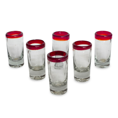 set of 6 Mexican Glassware Ruby Red Rim Tequila shot glasses 
