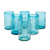 Etched glasses, 'Aquamarine Flowers' (set of 6) - Fair Trade Mexican Handblown Glass Recycled Blue Tumblers (image 2a) thumbail