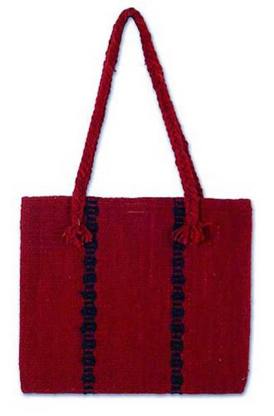 Wool handbag, 'Zapotec Red' - Unique Women's Wool Tote Handbag
