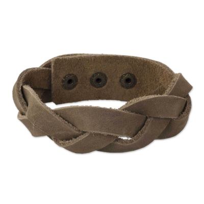 Men's leather wristband bracelet, 'Honey Braid' - Men's Leather Wristband Bracelet