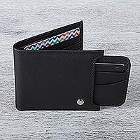 Men's Black Leather Wallet with Removable Card Case,'Nocturnal Trail Blazer'