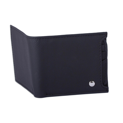 Ledergeldbörse - Herren-Geldbörse aus schwarzem Leder mit abnehmbarem Kartenetui