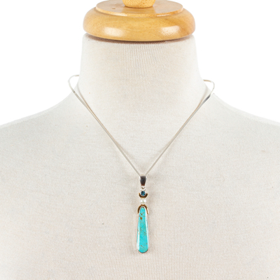 Pearl and turquoise choker, 'Wishes' - Sterling Silver and Natural Turquoise Necklace