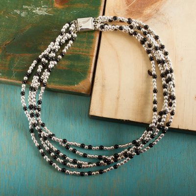 Obsidian choker, 'Midnight Tears' - Obsidian Choker Handmade in Mexico of Taxco Silver