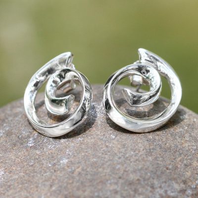 Earrings, 'Soul's Inception' - Handmade Taxco Sterling Silver Button Earrings
