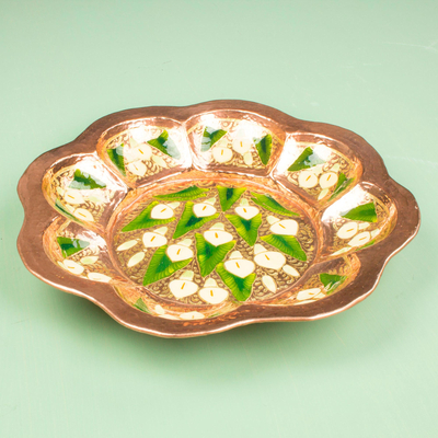 Copper and gold leaf centerpiece, 'Elegant Lilies' - Copper and gold leaf centerpiece
